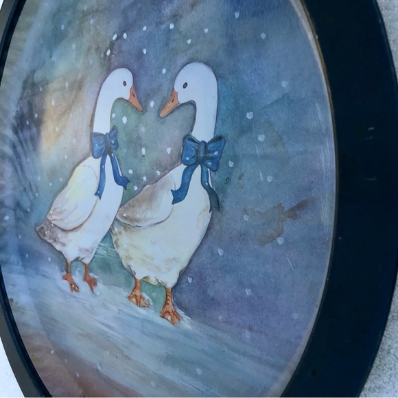 Vintage Winter Geece Goose Blue Bows Platter Round Tin - Picture 6 of 6